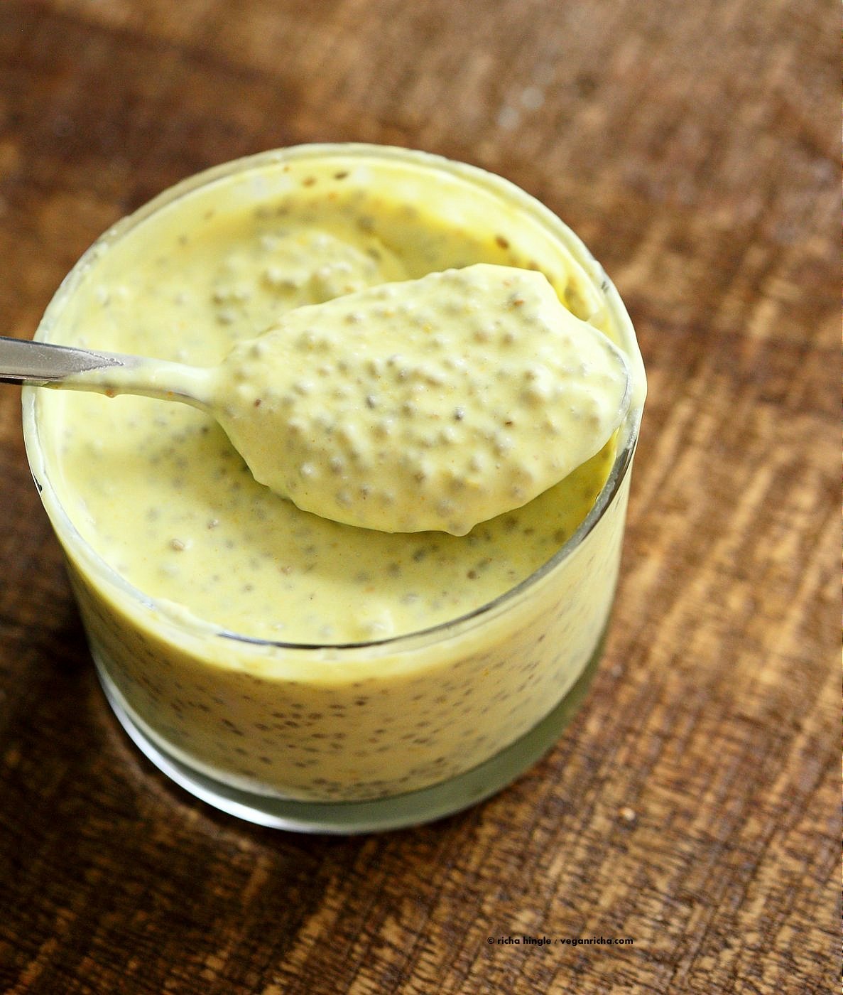 Lemon Curd Chia Pudding. Thick Lemon Coconut Pudding with Chia seeds. This zesty pudding is a refreshing treat for Summer. Serve wih whipped coconut cream. Vegan gluten-free nut-free soy-free Recipe | VeganRicha.com