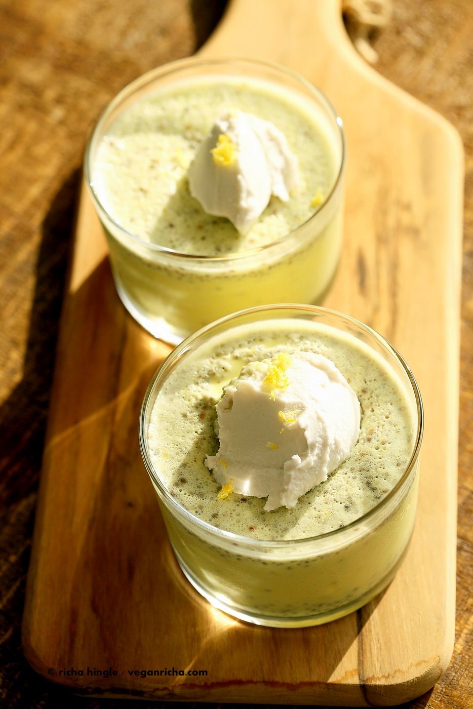 Lemon Curd Chia Pudding. Thick Lemon Coconut Pudding with Chia seeds. This zesty pudding is a refreshing treat for Summer. Serve wih whipped coconut cream. Vegan gluten-free nut-free soy-free Recipe | VeganRicha.com