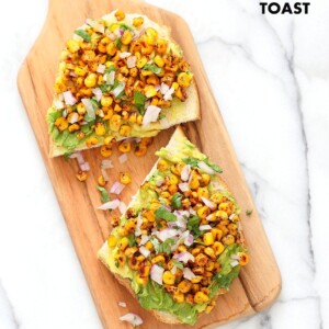 Chipotle Roasted Corn Avocado Toast. Summer corn roasted with chipotle and black pepper and layered over Avocado Toast. Vegan Avocado Recipe. | VeganRicha.com