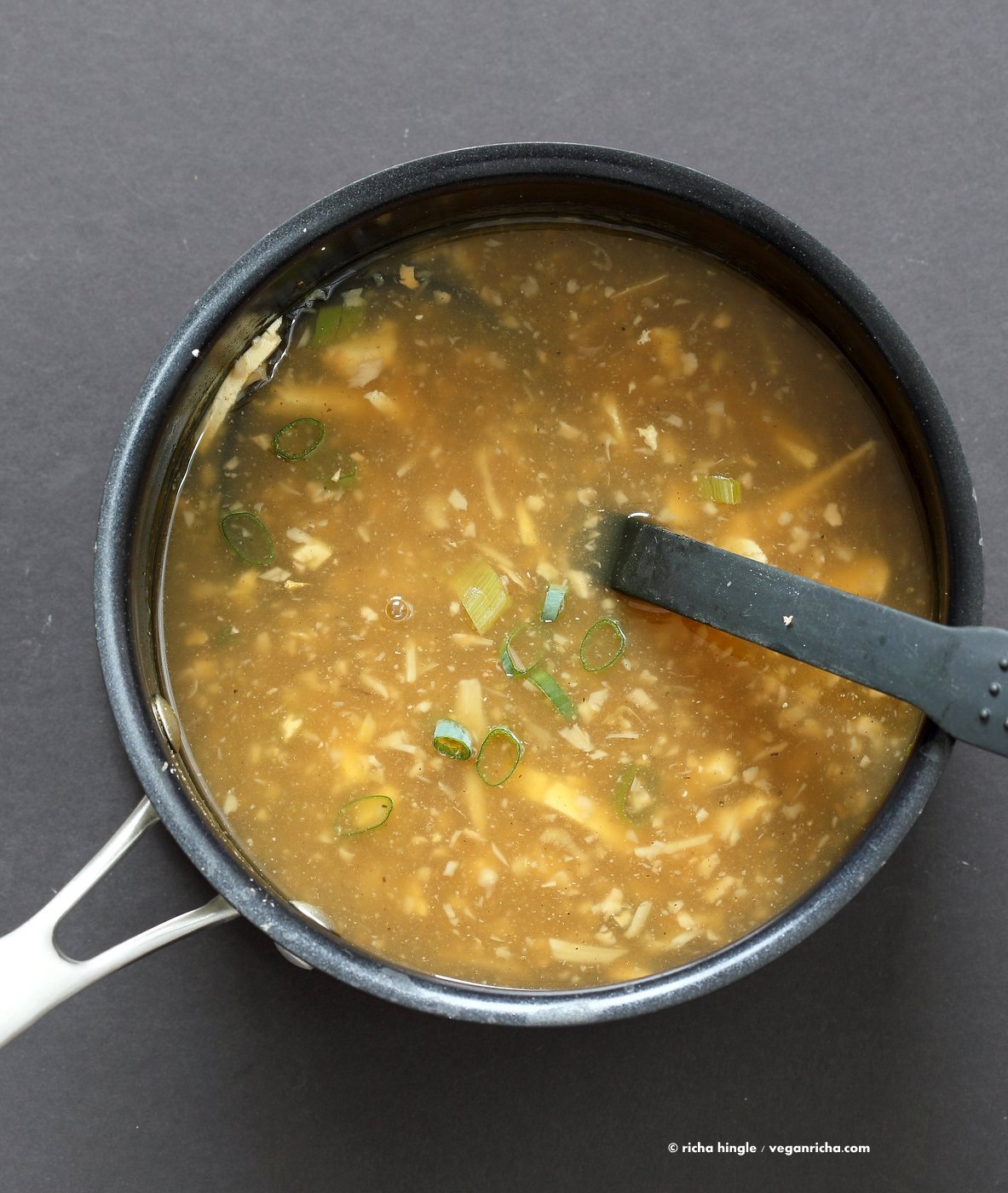 Vegan Egg Drop Soup. Egg-less Egg drop soup with Jackfruit and Tofu. Soothing Chinese "egg" drop soup. Vegan Gluten-free Recipe. | VeganRicha.com