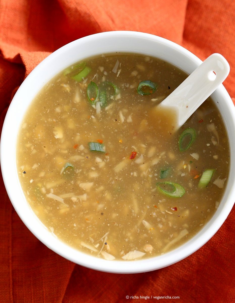 Vegan Egg Drop Soup. Egg-less Egg drop soup with Jackfruit and Tofu. Soothing Chinese "egg" drop soup. Vegan Gluten-free Recipe. | VeganRicha.com