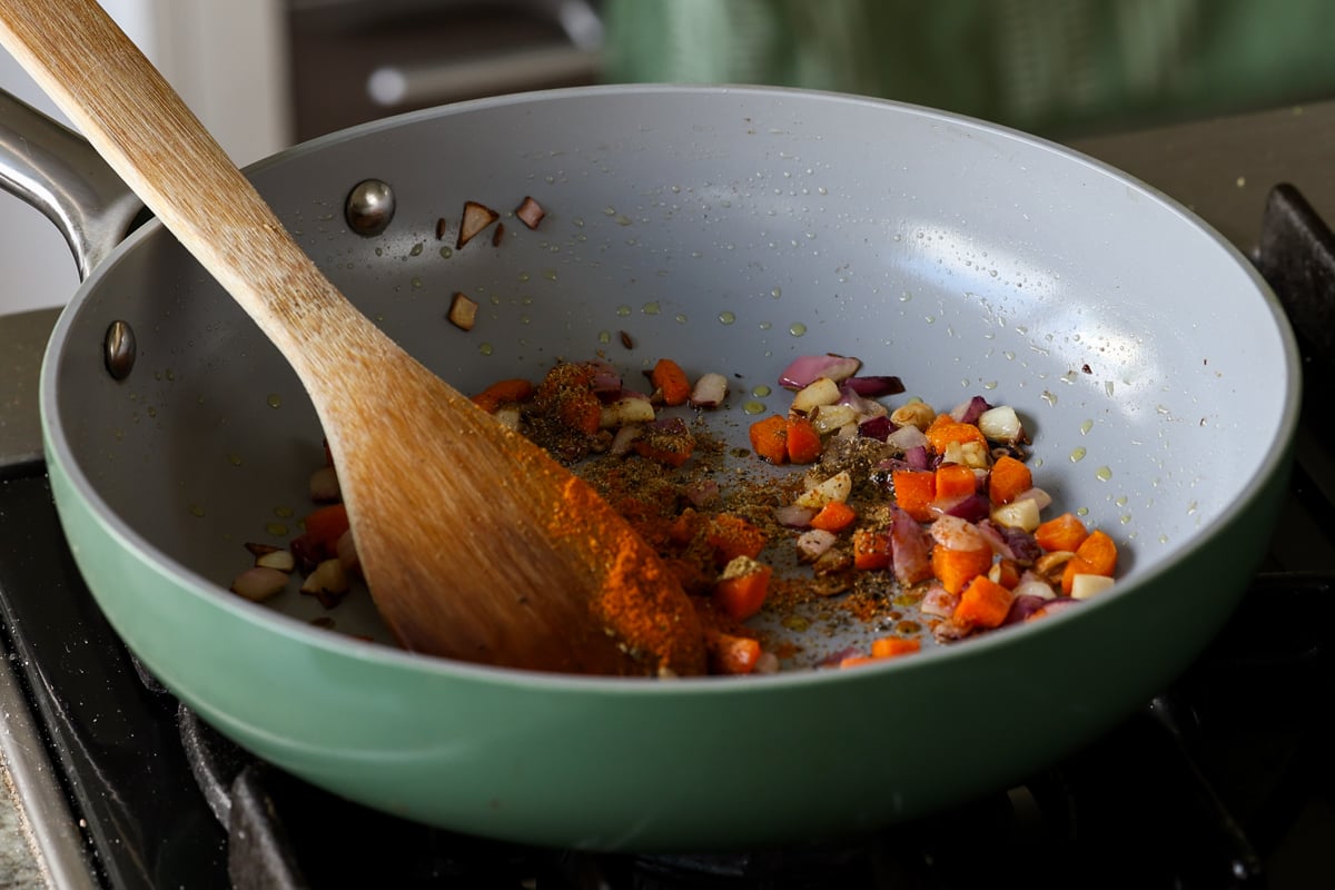 cooked veggies in the pan
