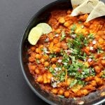 Vegan Chilaquiles with spiced Chickpeas. Spiced Chickpeas and crisped tortilla with easy red sauce. Easy Chilaquiles Recipe. Nut-free, soy-free. can be gluten-free.| VeganRicha.com #glutenfree #veganricha #vegan