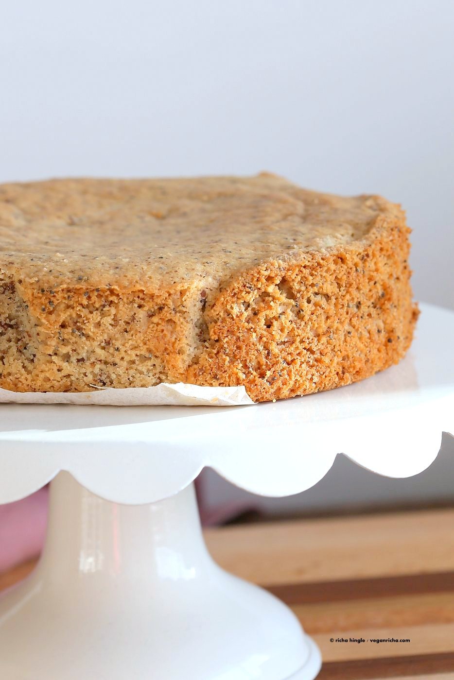 Vegan Almond Poppy Seed Cake. Gluten free Cake. Spongy Moist Cake with no Gum. Use as Sponge Cake without poppy seeds. Vegan Gluten-free Oil-free Recipe. | VeganRicha.com
