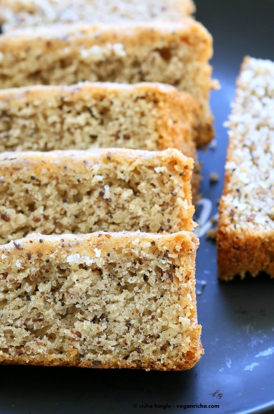 Vegan Almond Poppy Seed Cake. Gluten free Cake. Spongy Moist Cake with no Gum. Use as Sponge Cake without poppy seeds. Vegan Gluten-free Oil-free Recipe. | VeganRicha.com
