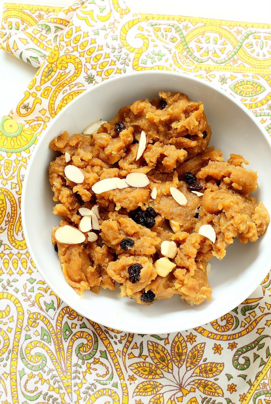 Besan Halwa is a fudgy dessert made with chickpea flour or besan. Chickpea flour Spoon fudge with cardamom and nuts. Use other grain or bean or lentil flours for variation. Vegan Gluten-free Grain-free Dessert Recipe. | VeganRicha.com