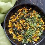 Corn Palak. Curried corn and Greens. Seasonal greens, chard and spinach with corn and spices make for a quick side, taco filling or addition to a salad. Vegan Gluten-free Soy-free Recipe. | VeganRicha.com #vegan #glutenfree #veganricha