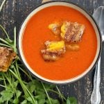 Indian Spiced Tomato Soup. Clear your sinuses tomato soup to warm you up in fall. Easy homemade vegan tomato soup seasoned with cumin, coriander and Turmeric. Vegan gluten-free Soy-free Recipe. | VeganRicha.com #glutenfree #veganricha #vegan