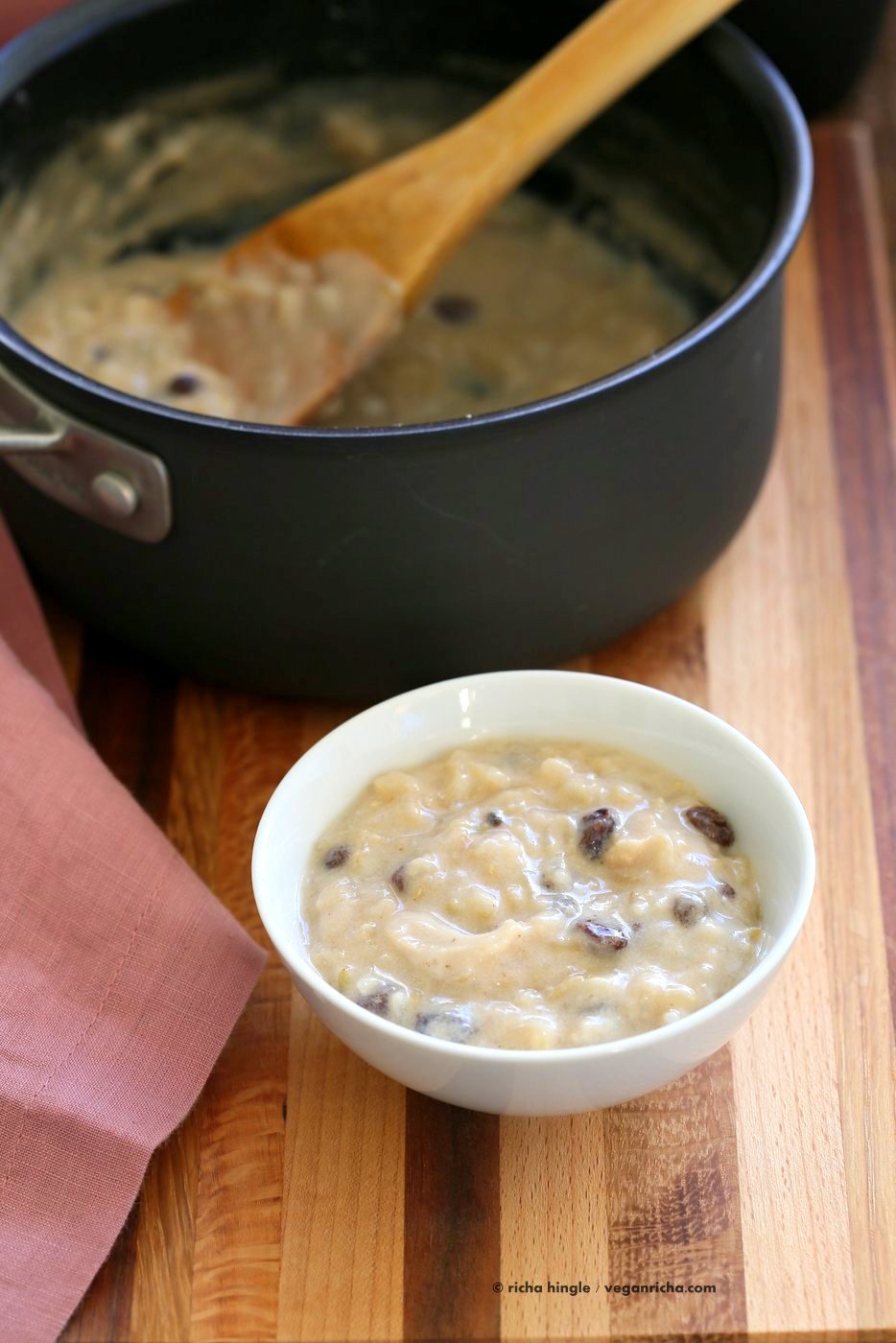 Brown Rice Kheer Recipe. Vegan Rice Pudding. Indian Kheer for Diwali festival. Brown Rice simmered in almond cashew milk with cardamom, roasted nuts and currants or raisins. Vegan Gluten-free Recipe. | VeganRicha.com