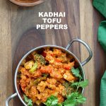 Kadai "Paneer" Tofu & Peppers. Kadhai Tofu in spiced tomato sauce. Shimla Mirch/ Capsicum, Broccoli and Crisped Hemp Tofu in an easy blender tomato almond sauce makes a great entree for Diwali. Vegan Gluten-free Soy-free Cashew-free Recipe. | VeganRicha.com #glutenfree #veganricha #vegan