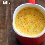 Pumpkin Pie Spice Turmeric Latte. Warming comforting latte with pumpkin pie spices and turmeric. Ready in 10 minutes. Vegan Gluten-free Recipe | VeganRicha.com #vegan #glutenfree #veganricha