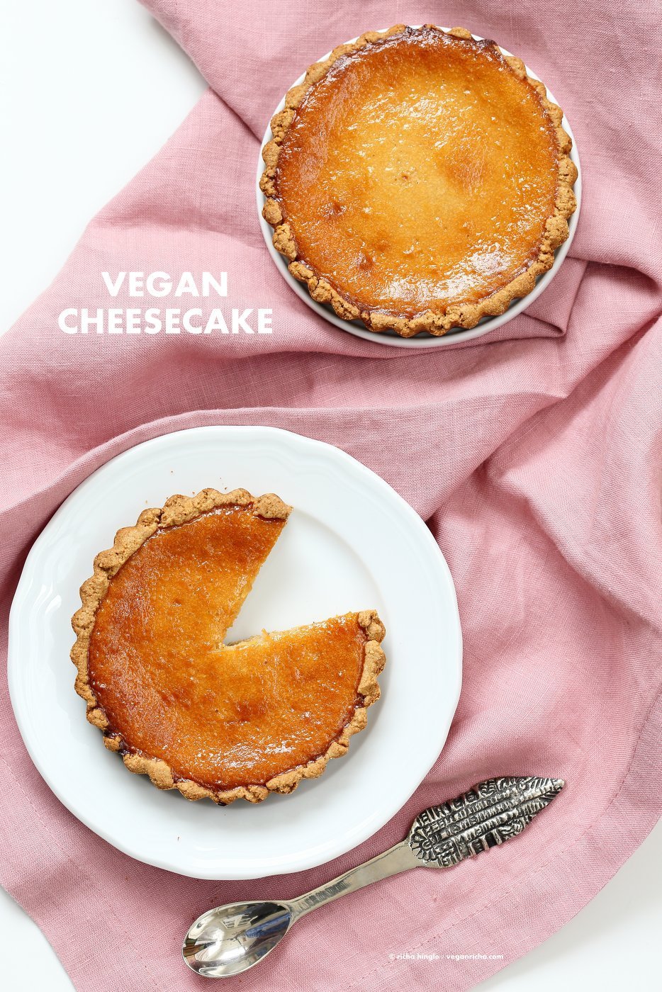Easy Vegan Cheesecake. Baked Vegan Cheesecake Recipe with Cashews and non dairy yogurt. Soy-free Gluten-free Recipe. | VeganRicha.com