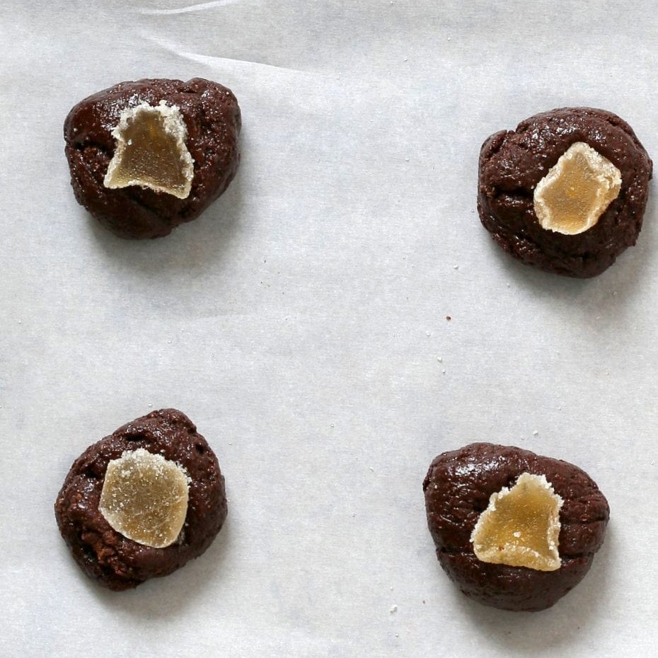Fudgy Chocolate Cookies with Candied Ginger. Flourless Dark Chocolate Ginger Cookies. 6 Ingredient Vegan Gluten-free Paleo Refined oil-free Cookie Recipe | VeganRicha.com