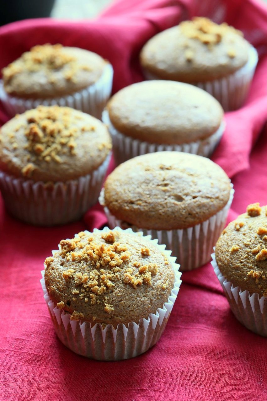 Soft Moist Triple Ginger Gingerbread Muffins with candied, fresh and ground ginger and gingerbread spices. This muffin batter can be made in a blender! Vegan Nut-free Soy-free Recipe | VeganRicha.com