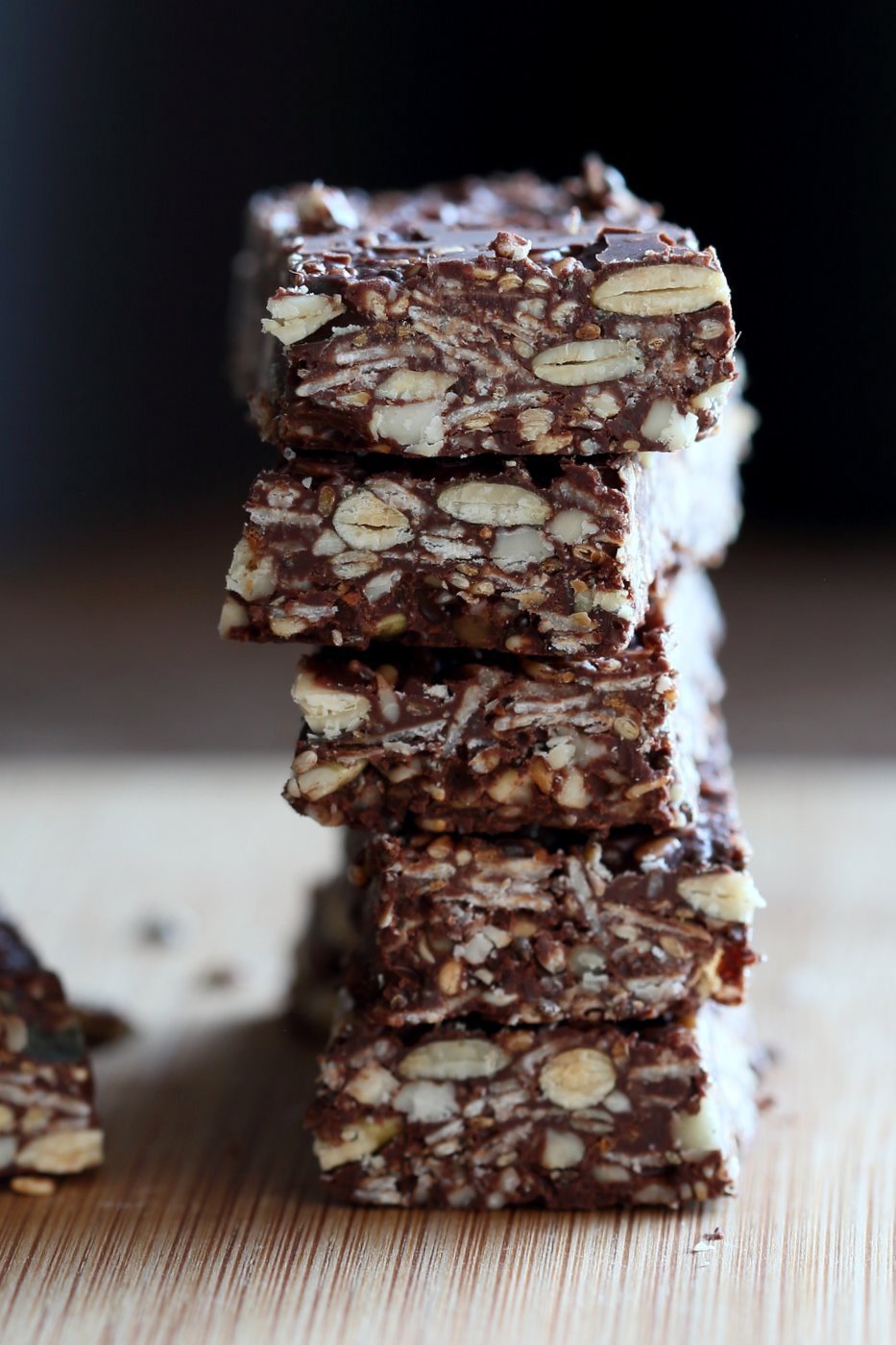 Seedy Chocolate No Bake Granola Bars with candied ginger and gingerbread spices. These bars filled will nuts and seeds make a tasty snack. substitute nuts with more seeds to make them nut-free. Vegan Gluten-free Recipe | VeganRicha.com