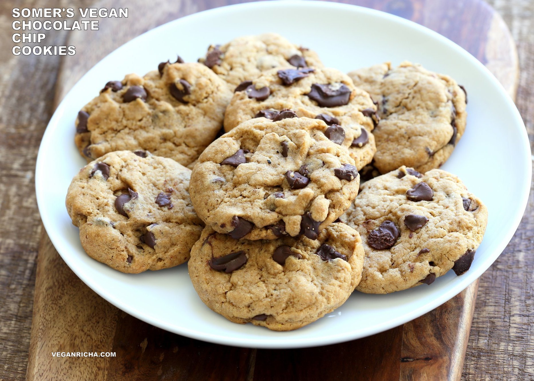 The Best Vegan Chocolate Chip Cookies. Palm oil-free! Gluten-free option. Somer's Easy Classic Chocolate Chip Cookies that are perfect for the holidays, bake sales and gifting. Vegan Nut-free Soy-free Palm oil-free Recipe. | VeganRicha.com