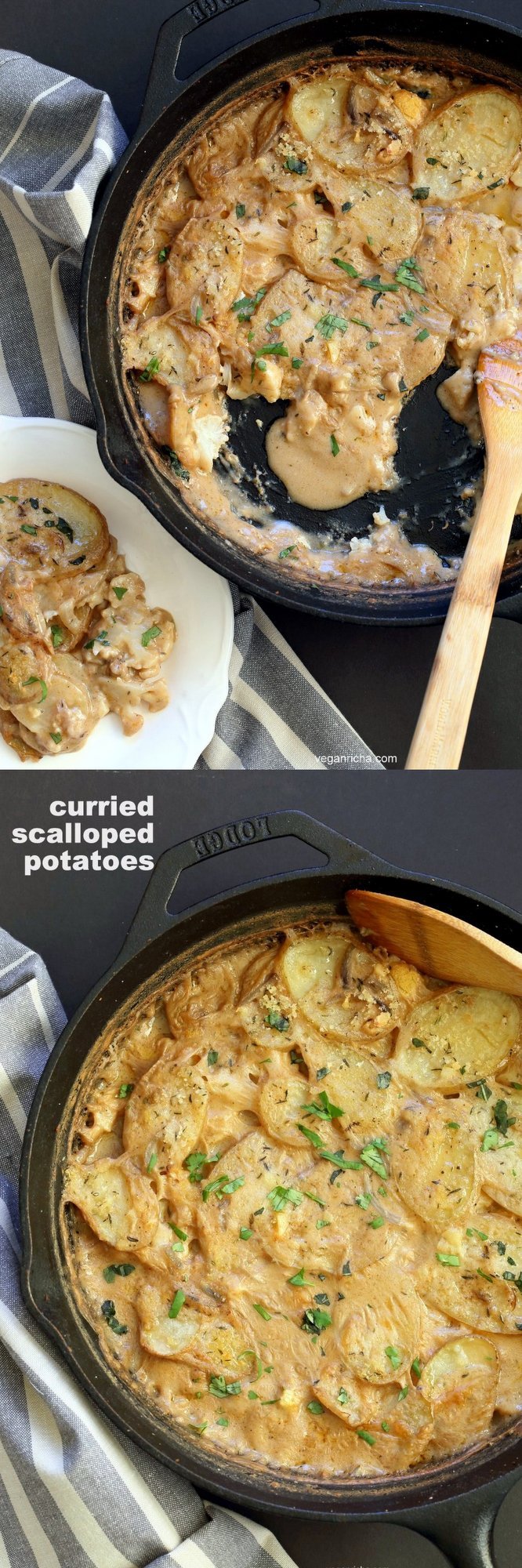 Vegan Scalloped Potatoes and Cauliflower with Jamaican Curry Spices. Curried Scalloped Potatoes. Vegan Potato Gratin. Easily made gluten-free. #vegan #soyfree #veganricha #recipe | VeganRicha.com