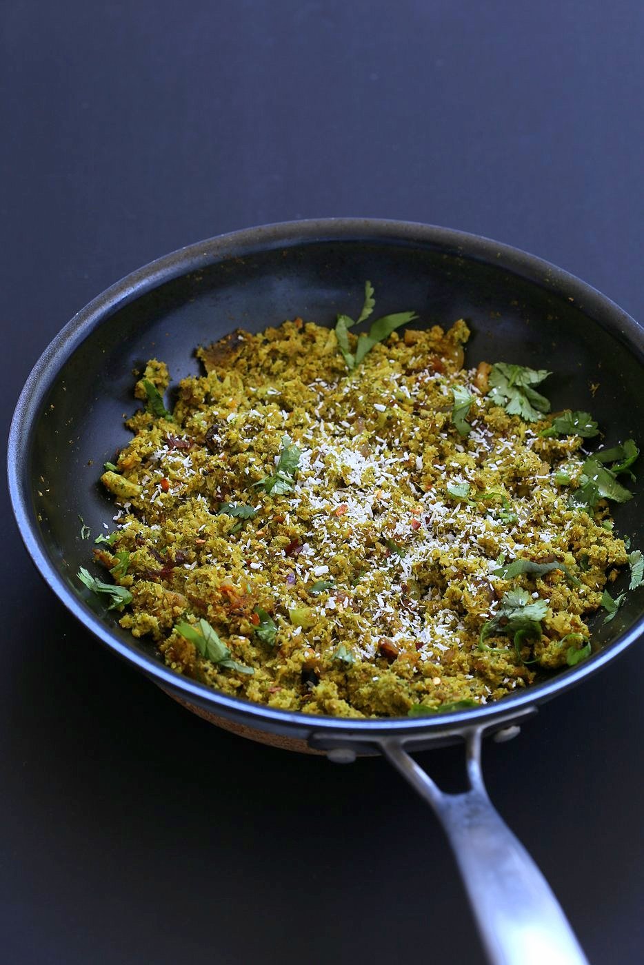 Broccoli Stir fry with Indian Spices - Broccoli Sabji with mustard seeds, coriander, fenugreek, turmeric and cinnamon. 1 pot, 20 mins. #Vegan #Glutenfree #Soyfree #Broccoli #Recipe. Serve as a side, or with dal, or fill up a taco or wrap. | VeganRicha.com
