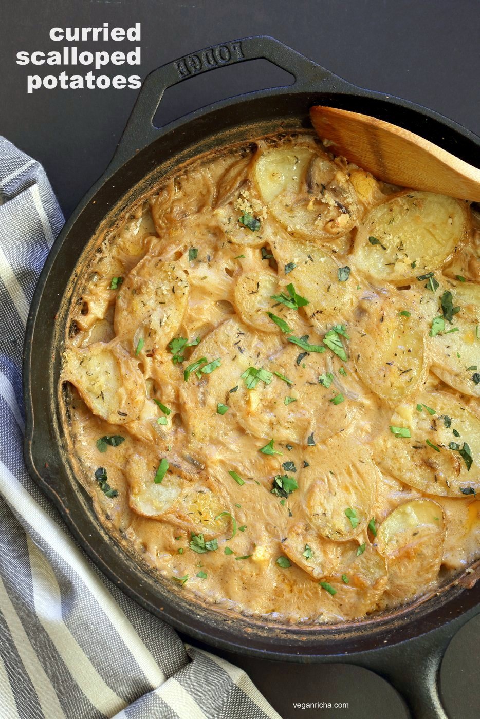 Vegan Scalloped Potatoes and Cauliflower with Jamaican Curry Spices. Curried Scalloped Potatoes. Vegan Potato Gratin. Easily made gluten-free. #vegan #soyfree #veganricha #recipe | VeganRicha.com