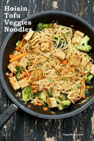 Tofu and Brown Rice Noodles in Hoisin Sauce. Vegan Hoisin Sauce Noodle Stir fry. Use more veggies to make tofu-free. Vegan Gluten-free Recipe | VeganRicha.com