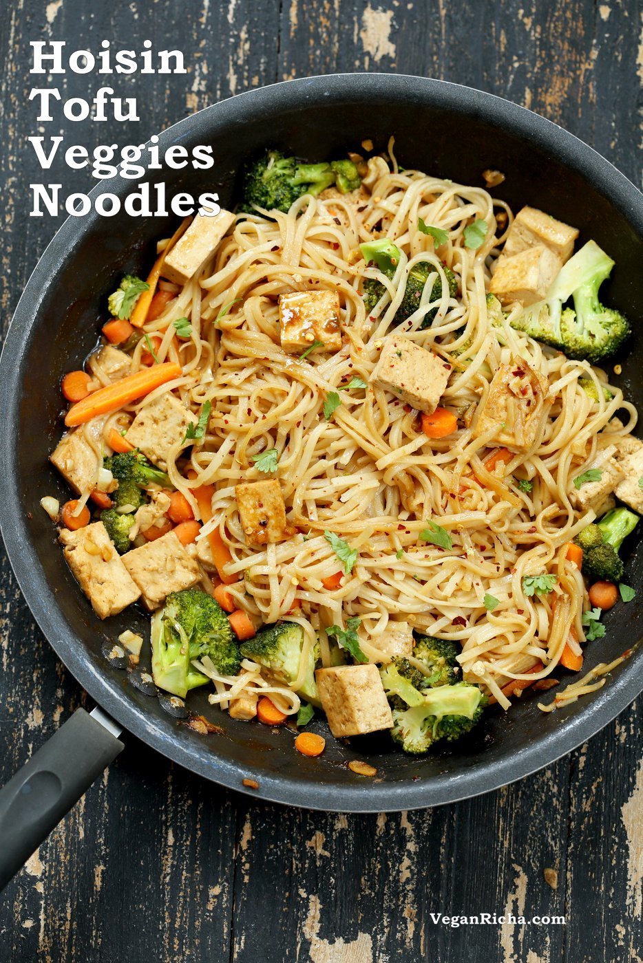 Tofu and Brown Rice Noodles in Hoisin Sauce. Vegan Hoisin Sauce Noodle Stir fry. Use more veggies to make tofu-free. Vegan Gluten-free Recipe | VeganRicha.com