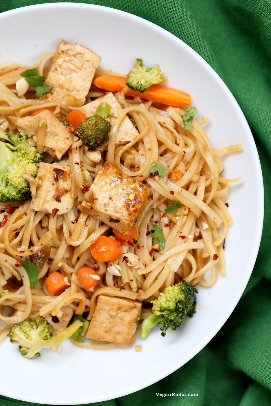 Tofu and Brown Rice Noodles in Hoisin Sauce. Vegan Hoisin Sauce Noodle Stir fry. Use more veggies to make tofu-free. Vegan Gluten-free Recipe | VeganRicha.com