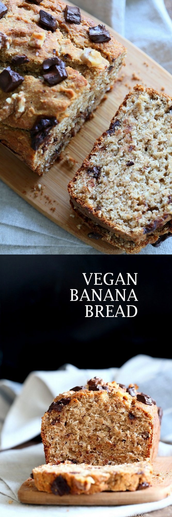 Vegan Banana Bread with Walnuts. Classic super moist Banana bread with toasted nuts and coconut. No Palm oil. #Vegan #Recipe #veganricha | VeganRicha.com.