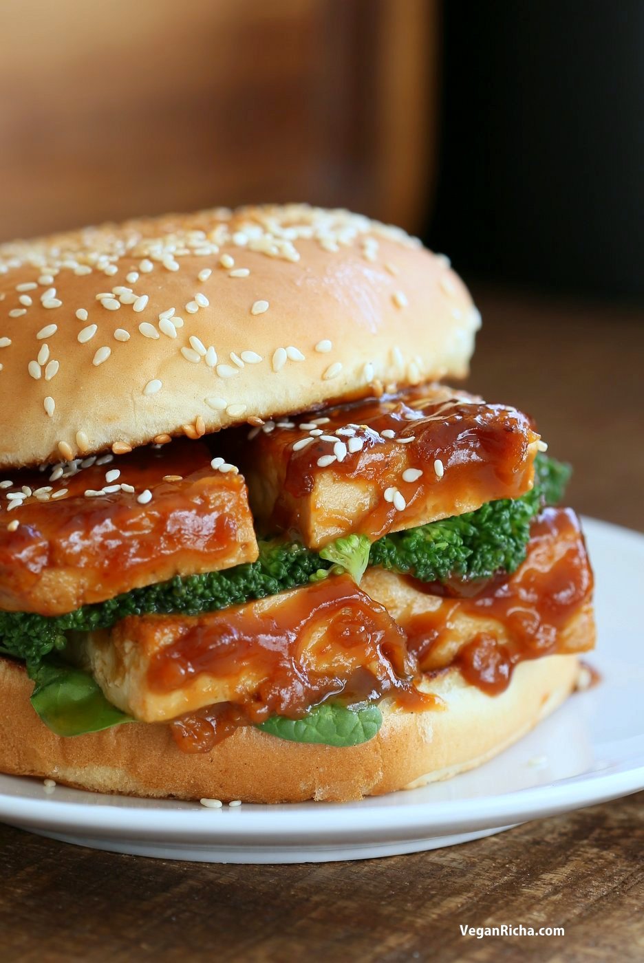 General Tso's Tofu Sandwich. Vegan General Tso Sauce Recipe. Bake the tofu or pan fry, add blanched veggies and make a sandwich or wrap. Vegan Nut-free Recipe. can be gluten-free with gf buns or wrap. | VeganRicha.com