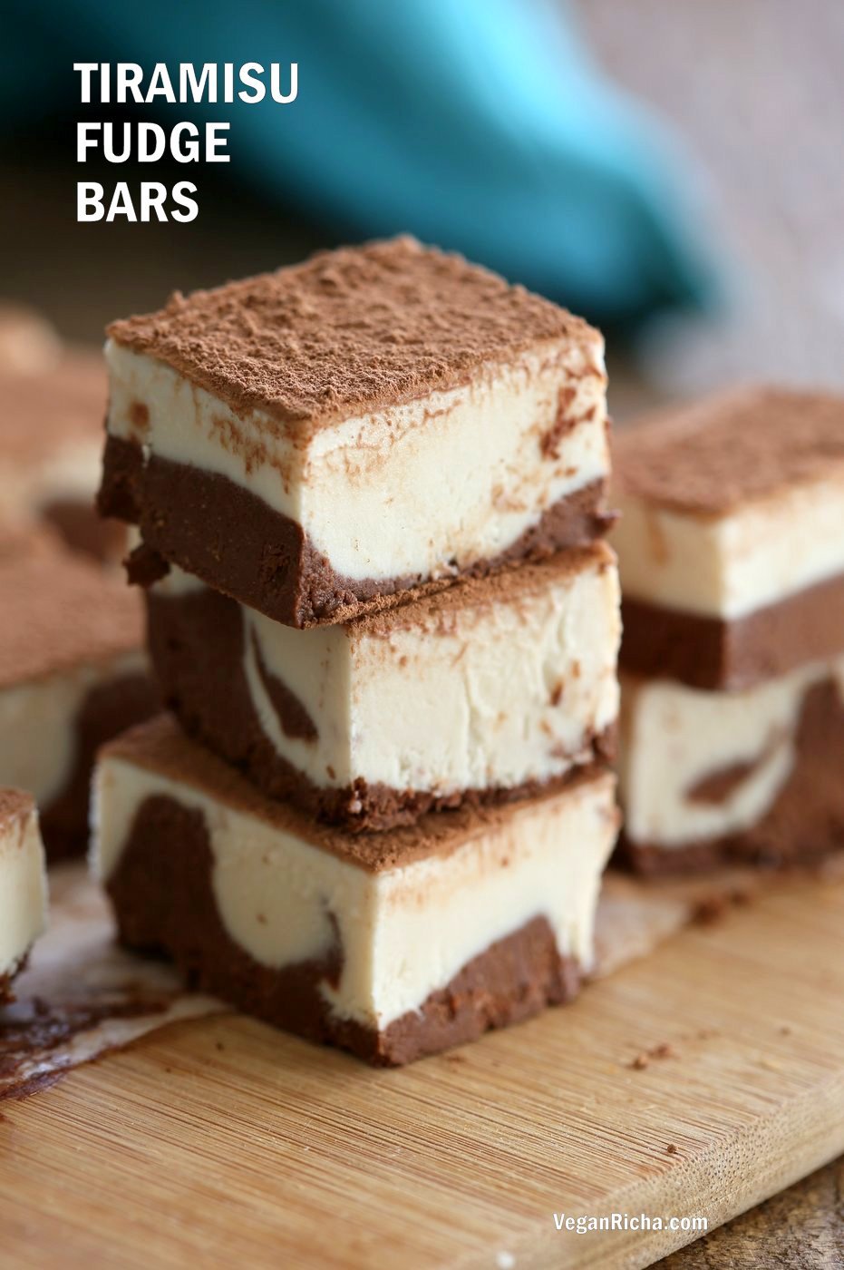 Tiramisu Fudge Bars with creamy cashew vegan mascarpone layered with cocoa coffee cream. These freezer fudge bars are easy and dreamy. Vegan Gluten-free Soy-free Recipe | VeganRicha.com