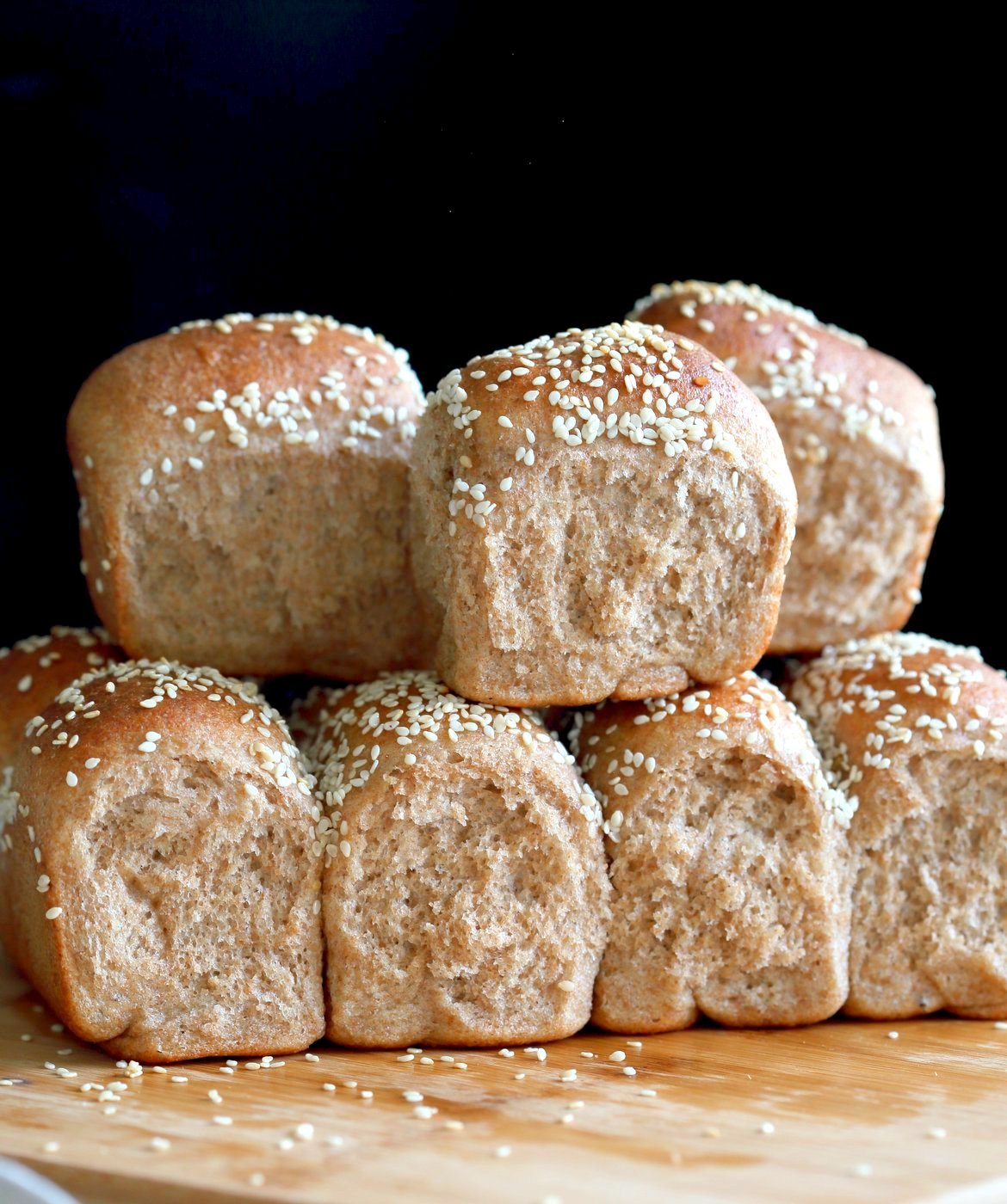 Soft Whole Wheat Dinner Rolls. Moist and soft Whole wheat Rolls 100% Whole grain rolls. Use as Wheat Buns for Burgers or Sliders. Vegan Whole Grain Dinner Rolls. Soy-free Palm Oil-free Recipe | VeganRicha.com