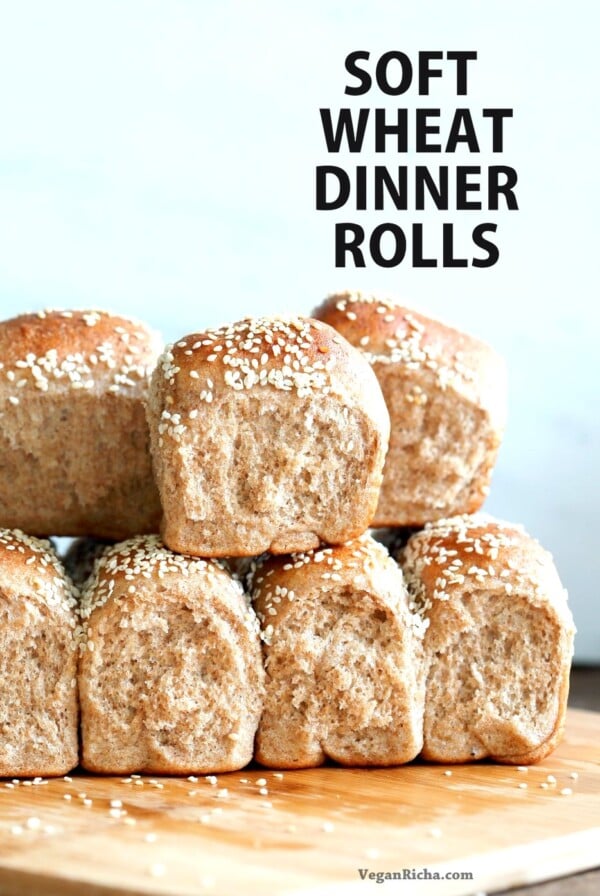 Soft Whole Wheat Dinner Rolls. Moist and soft Whole wheat Rolls 100% Whole grain rolls. Use as Wheat Buns for Burgers or Sliders. Vegan Whole Grain Dinner Rolls. Soy-free Palm Oil-free Recipe | VeganRicha.com