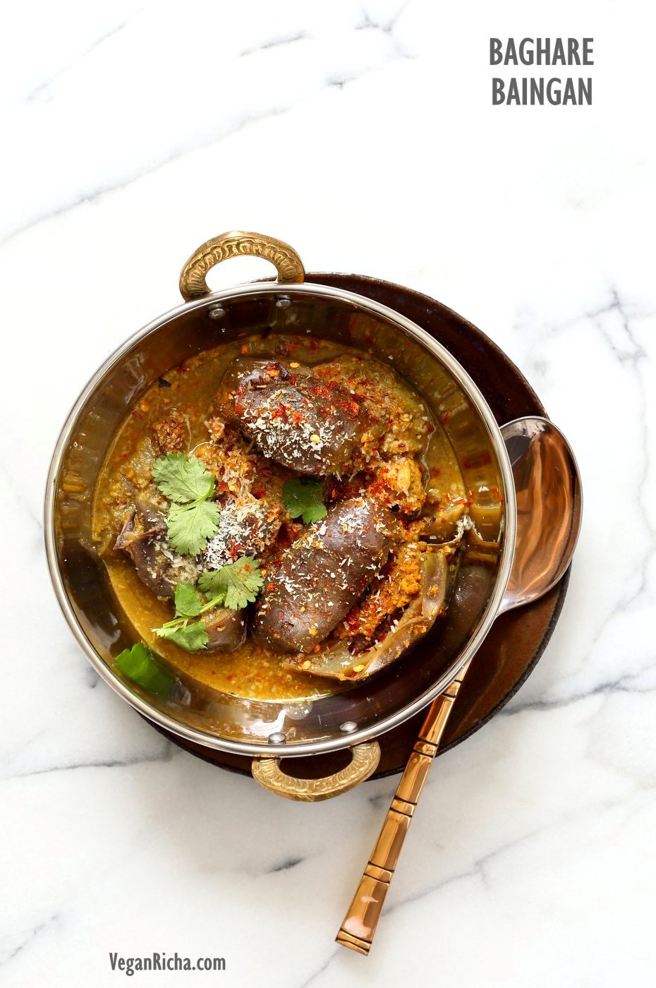 Instant Pot Masala Eggplant Curry. Pressure cooked Indian Baghare baingan. Stuffed Baby Eggplant Curry. #Vegan #Glutenfree #Soyfree #Recipe #veganricha | VeganRicha.com