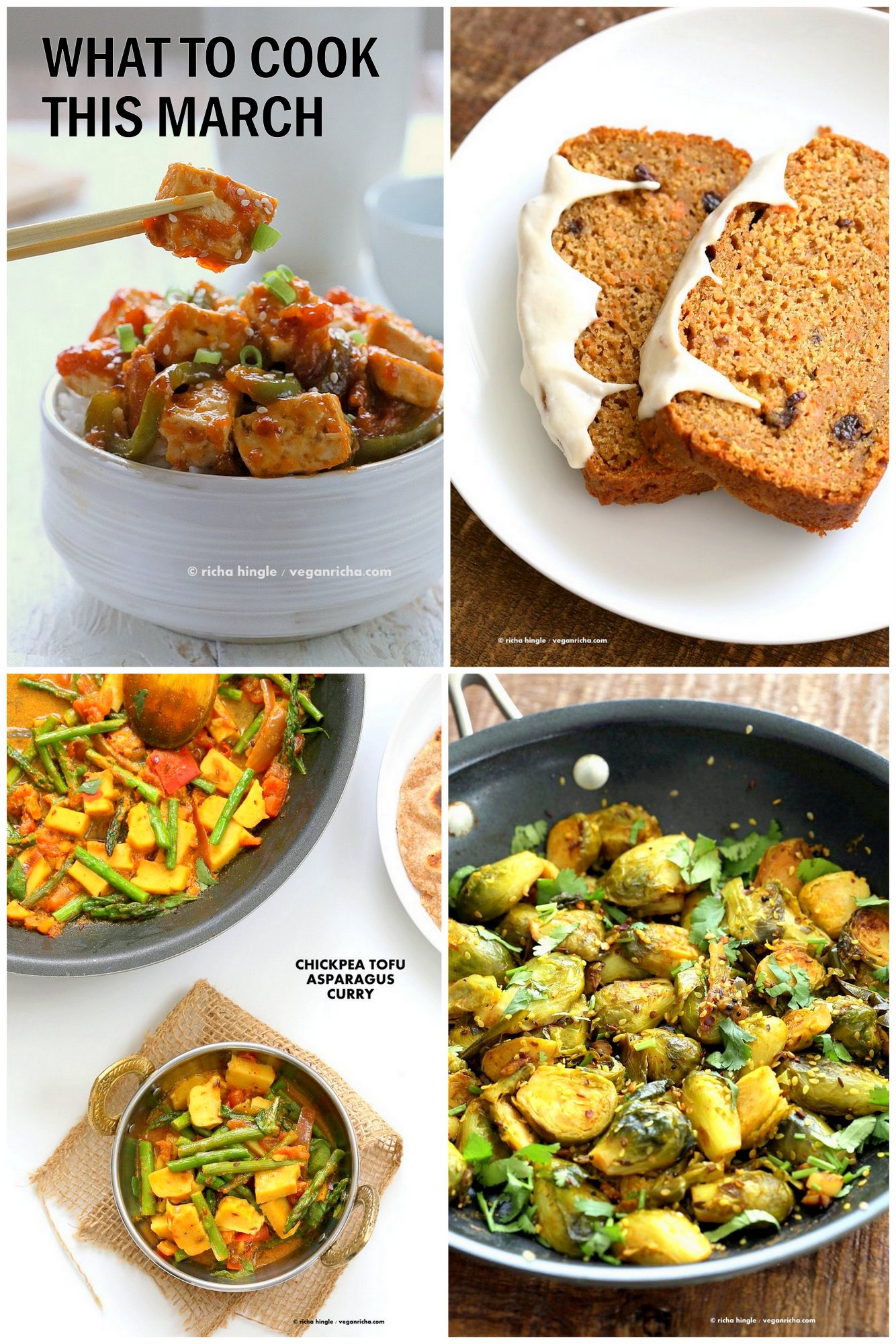 What to cook in March - Asparagus Brussels Sprouts Cabbage Carrots Recipes #vegan #recipes #march #seasonal #veganricha