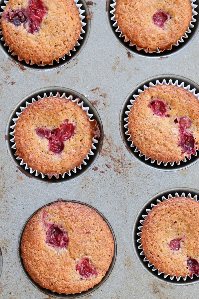 Easy Orange Chia Cranberry Muffins. These breakfast Muffins are simple and full of flavor. Blend up the wet and dry in a blender, pour and bake. Vegan Nut-free Soy-free Recipe. Makes 11 to 12 muffins | VeganRicha.com