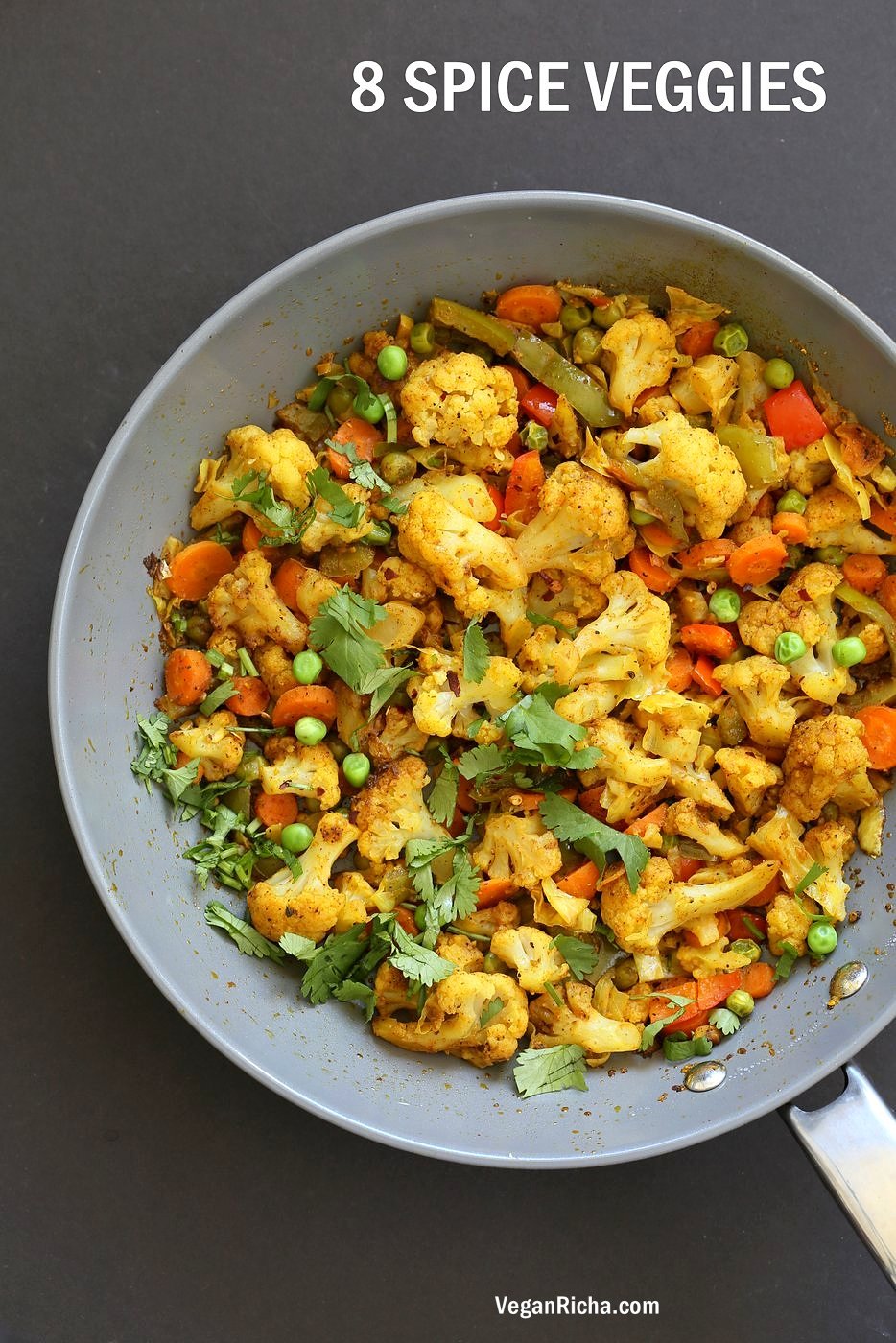 8 Spice Veggie Stir fry - 1 Pot Vegetable Masala Subzi. Use up the veggies to make this dry Veggie Stir fry with Indian Spices. Serve with Dal or Curries. #Vegan #Glutenfree #Soyfree #Nutfree #Recipe #veganricha | VeganRicha.com