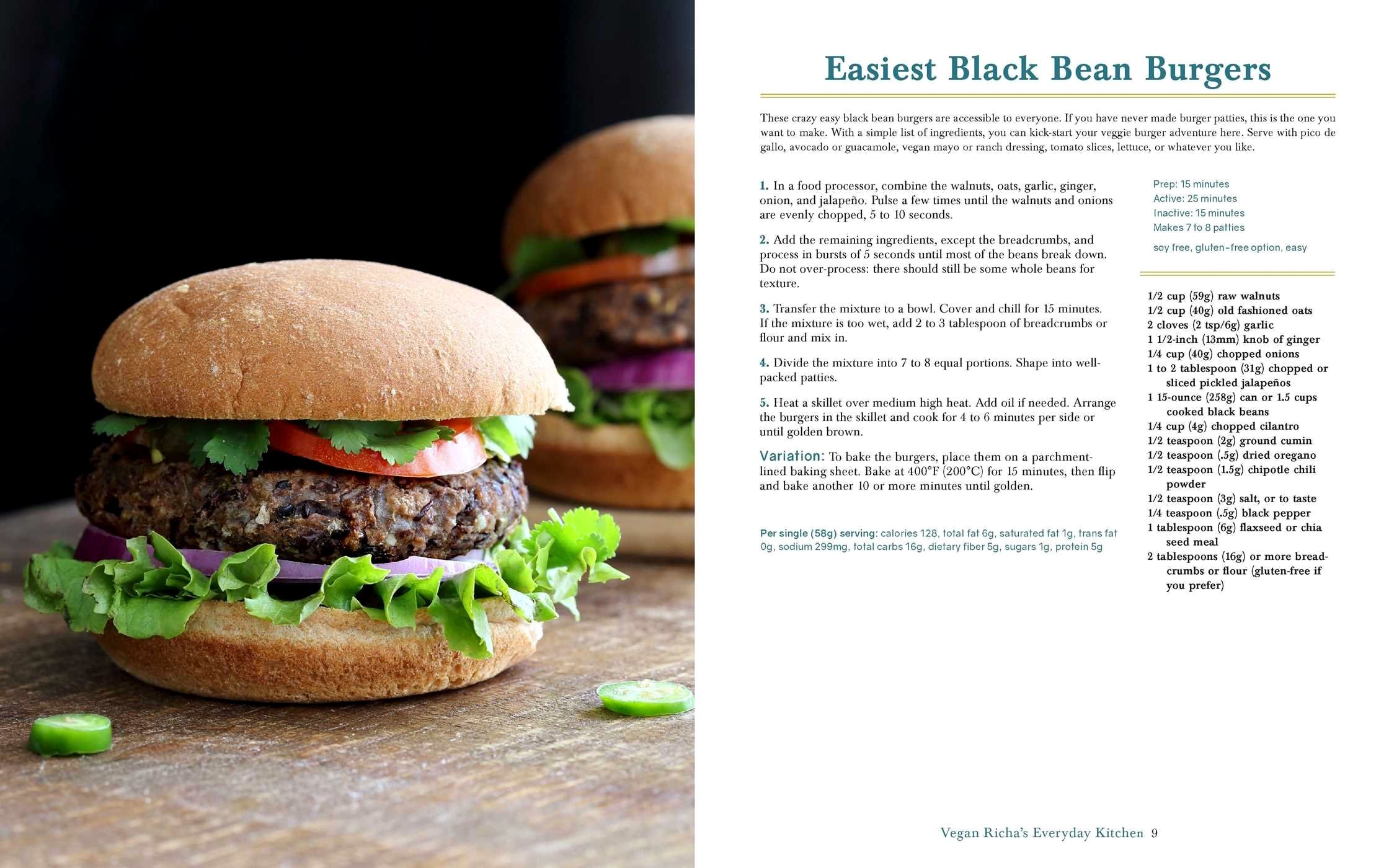 Black Bean Burgers from Vegan Richa's Everyday Kitchen, available to Preorder everywhere where books are sold.