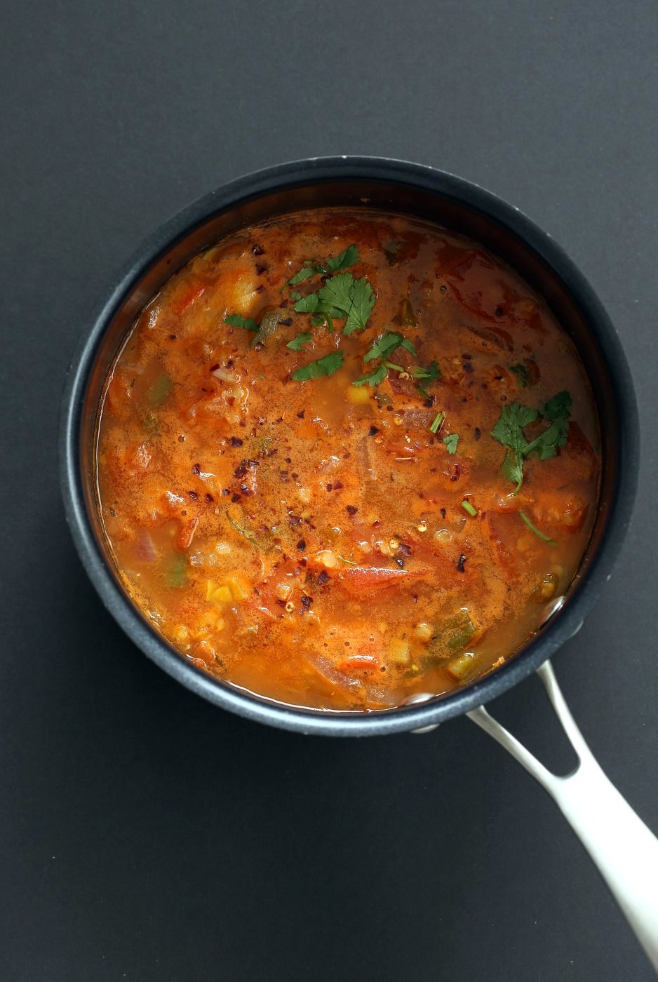 Easy Tortilla Soup with Red lentils. 1 Pot 30 minutes! Add veggies of choice, garnish with tortilla chips or avocado. Vegan Gluten-free Soy-free Nut-free Recipe Vegetarian Tortilla Soup | VeganRicha.com