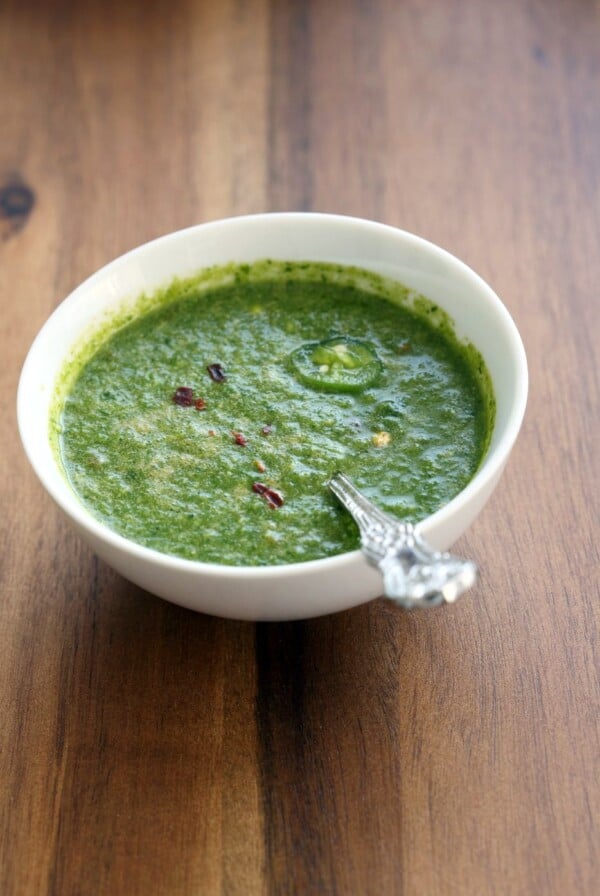 Easy Mint Chutney. Indian Mint Cilantro Chutney to serve with Snacks, Samosa, Chaat, pakoda /fritters, potato cutlets and more. Pudina chutney. Vegan Gluten-free Recipe | VeganRicha.com