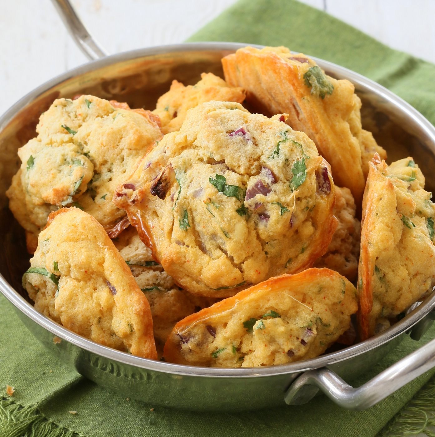 Mung Dal Fritters - Baked Moong Dal Pakoda. Petite yellow lentils (split and skinned mung beans) soaked and blended to a batter to make pakoda/Bhajji with onions and greens. Use red lentils or chickpea flour for variation. Vegan Gluten-free Recipe | VeganRicha.com
