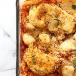 Vegan Cauliflower Parmesan Pasta Bake. Pasta, marinara sauce, Crispy Cauliflower slices coated in breadcrumbs and spices, and vegan mozzarella. Soy-free Recipe. Can be gluten-free | VeganRicha.com