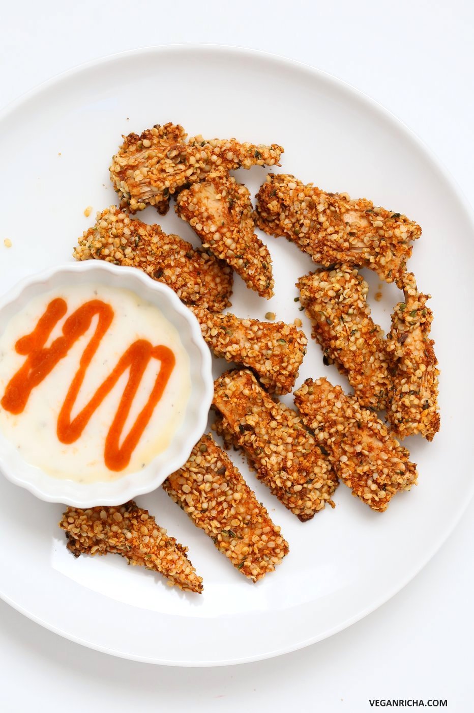 Spicy Hemp Crusted Jackfruit Nuggets. Jackfruit spiced and breaded in hemp and spice mixture and baked. Vegan Gluten-free Soy-free Recipe. | VeganRicha.com