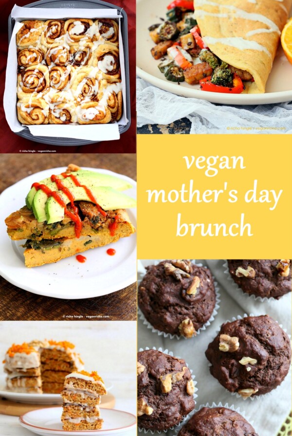 Vegan Mother's Day Recipes. Vegan Mother's Day Brunch Ideas. Cinnamon Rolls, Pancakes, Frittata, Scrambles, Stuffed French Toasts, Muffins and more vegan breakfast brunch recipes for Mother's Day. Gluten-free Options.