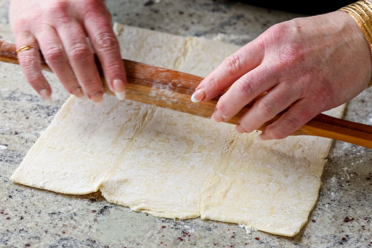 rolling out the puff pastry sheet