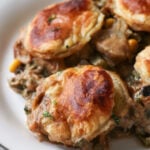 close-up of masala vegetable pot pie, plated