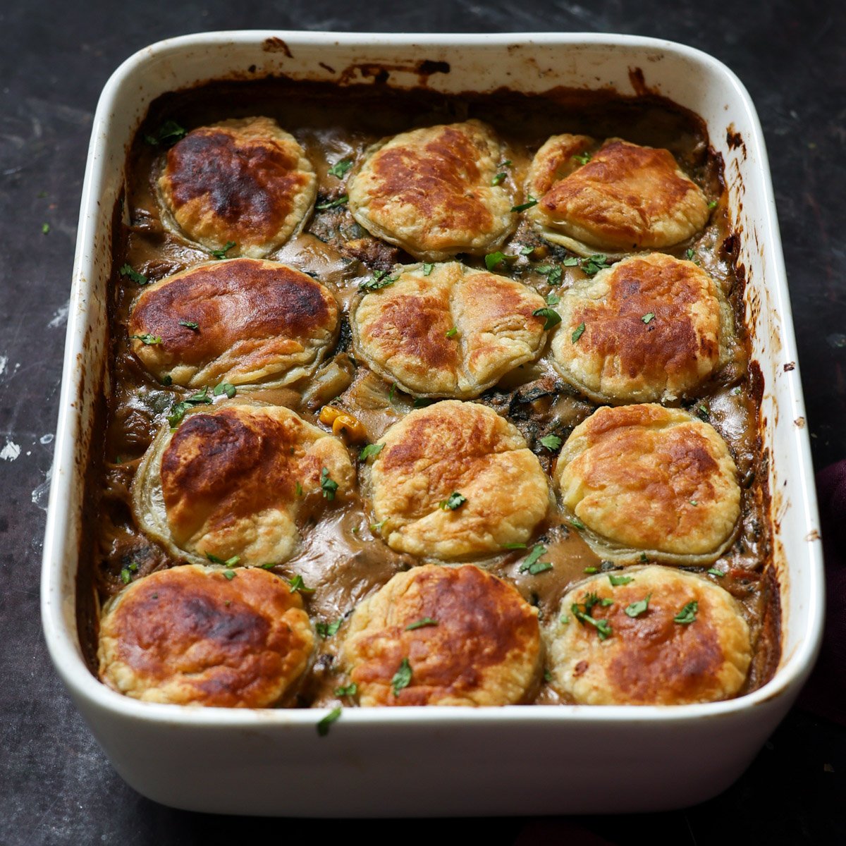 masala vegetable pot pie in the baking dish