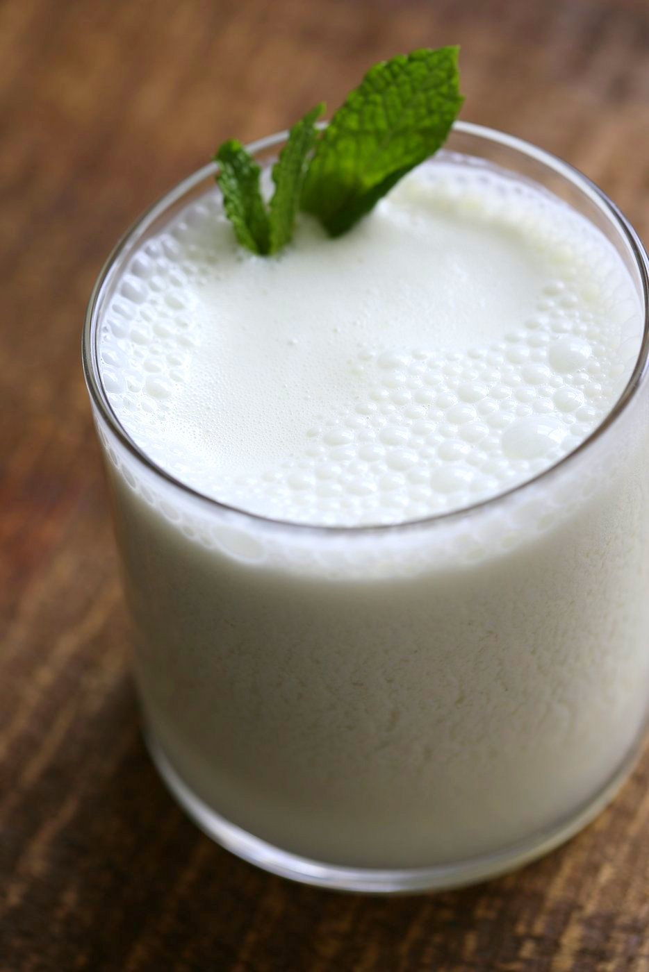 Indian Spiced Buttermilk Drink Chaas Recipe. Masala chaas. Savory Yogurt Drink with Mint, cumin and ice cubes. Indian Summer Beverage. Vegan Gluten-free Recipe | VeganRicha.com