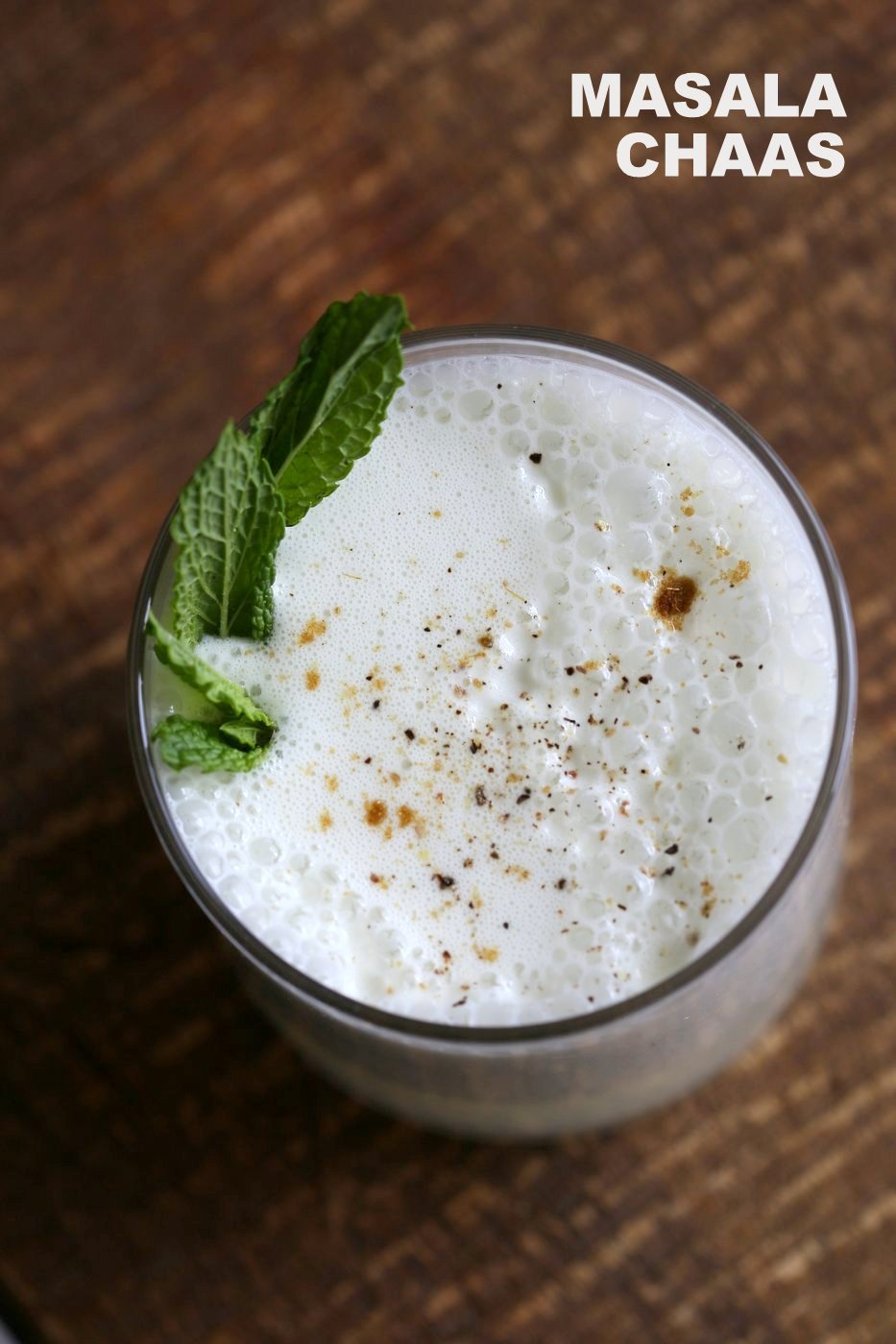 Indian Spiced Buttermilk Drink Chaas Recipe. Masala chaas. Savory Non-dairy Yogurt Drink with Mint, cumin and ice cubes. Indian Summer Beverage. Vegan Gluten-free Recipe | VeganRicha.com