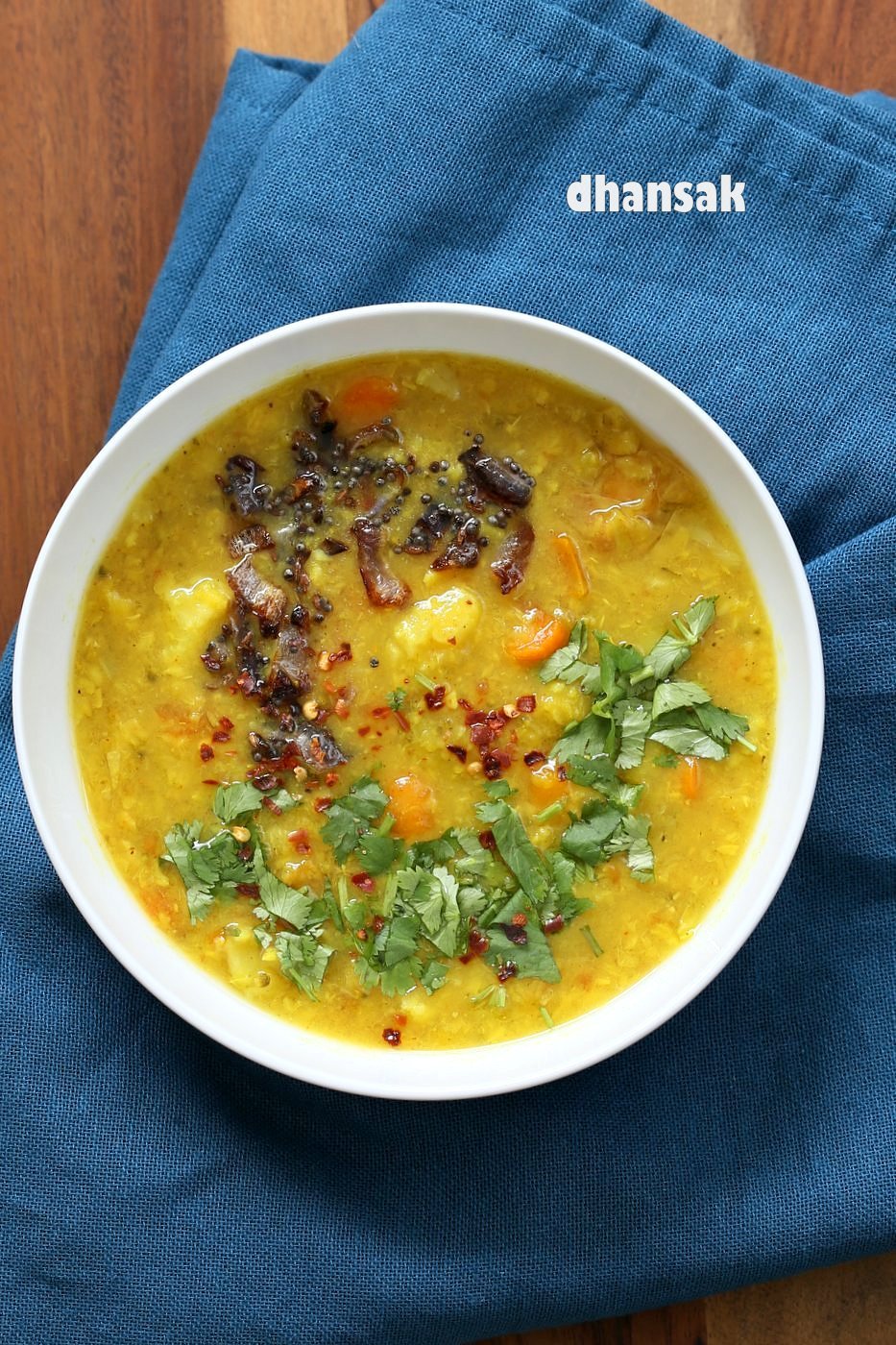 Lentil Veggie Dhansak. Dal and vegetables cooked with spices. Parsi dhansak Recipe. Serve over rice or flatbread or garlic bread. Vegan Gluten-free Indian Recipe | VeganRicha.com