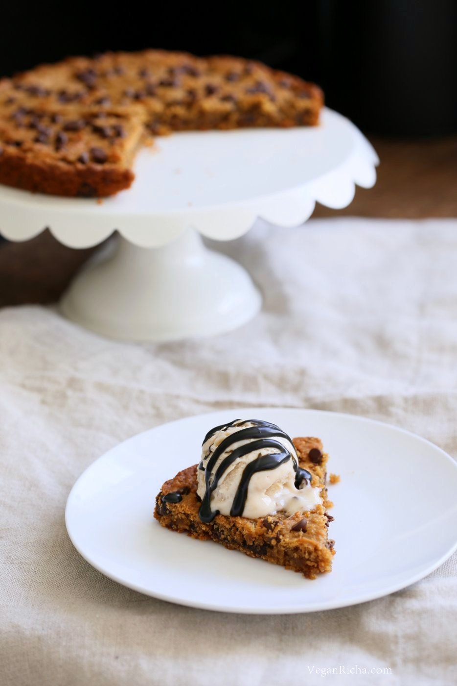 Peanut Butter Chickpea Cookie Pie. Chickpea Peanut Butter Cookies. Deep dish Cookie Pie. Fudgy Chocolate Chip Chickpea Cookie Pie Recipe. Vegan Gluten-free Soy-free Recipe | VeganRicha.com