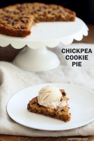 Peanut Butter Chickpea Cookie Pie. Chickpea Peanut Butter Cookies. Deep dish Cookie Pie. Fudgy Chocolate Chip Chickpea Cookie Pie Recipe. Vegan Gluten-free Soy-free Recipe | VeganRicha.com